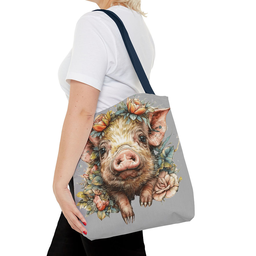 Thumbnail: Shabby Boho Pig Tote Bag Farmhouse Pig Lover Expressive Gift
