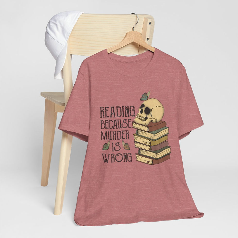 Thumbnail: Wearable Art Artistic T-Shirt Reading Because Murder is Wrong Sarcastic Apparel