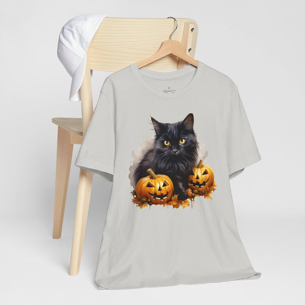 Thumbnail: Black Cat T-Shirt Halloween Pumpkins Fall Apparel Trendy Artistic Gifts