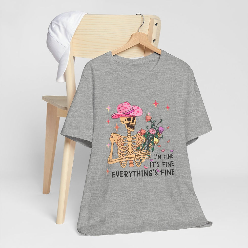 Thumbnail: Artistic T-Shirt Self Love Pink Roses Skeleton Everything's Fine Artsy Apparel