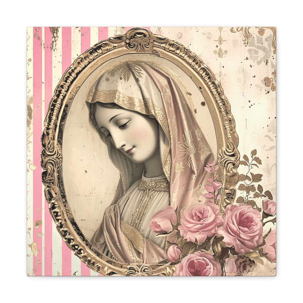 Thumbnail: Shabby Virgin Mary Canvas Art Pink Roses Religious Catholic Faith Wall Decor
