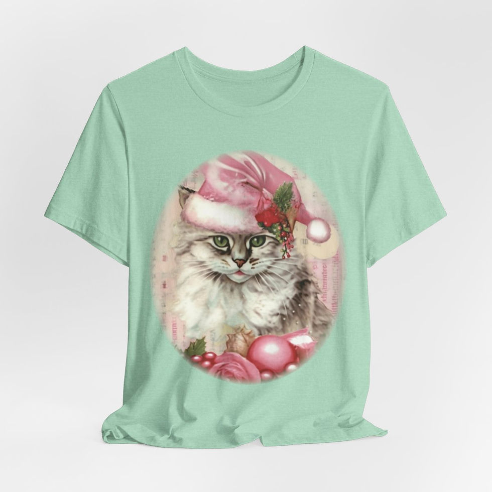 Thumbnail: Shabby Kitty T-Shirt Wearable Art Tee Retro Christmas Apparel Fun Cat Lover Gift