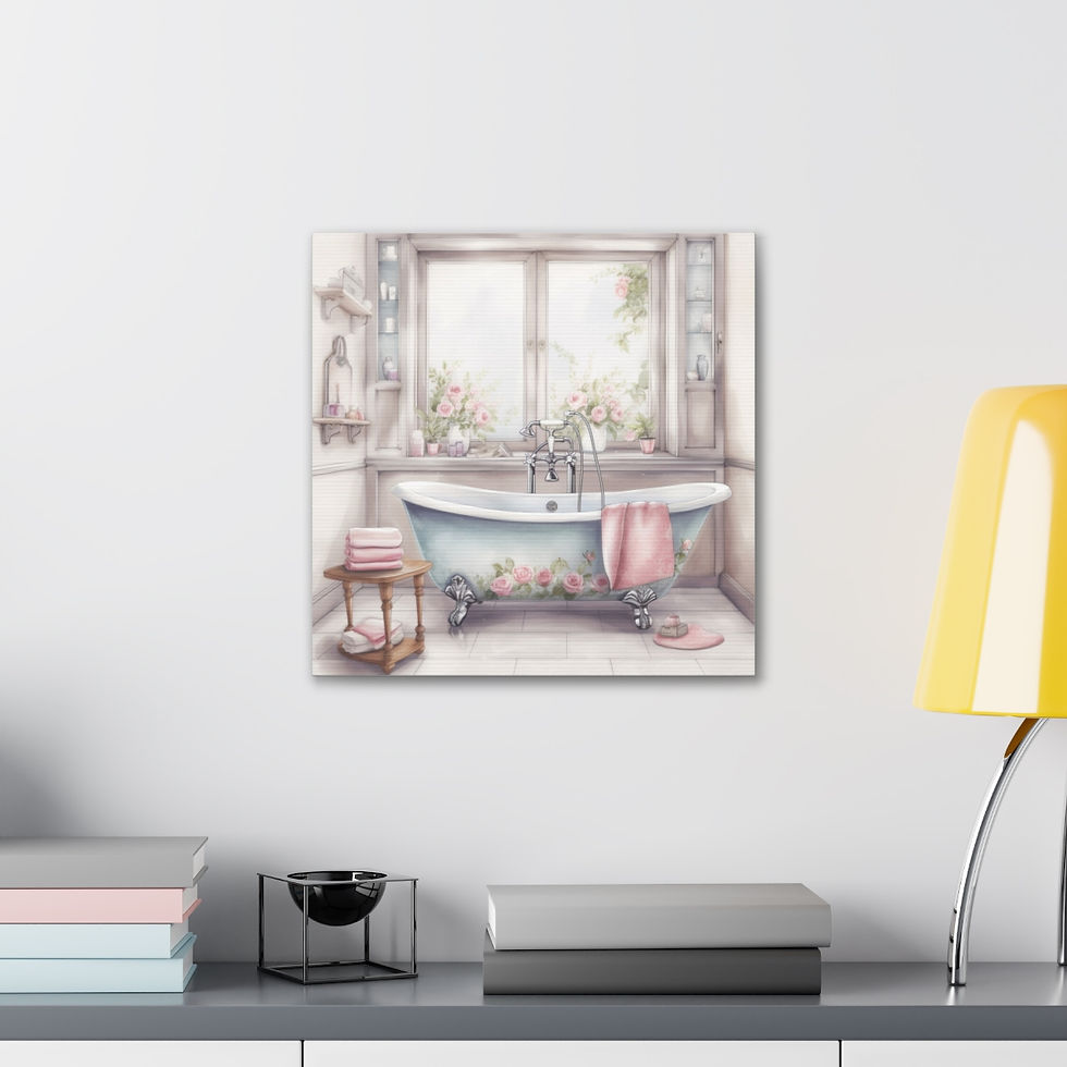 Thumbnail: Shabby French Bathroom Canvas Art Clawfoot Tub Pink Blue Pastel Watercolor Print