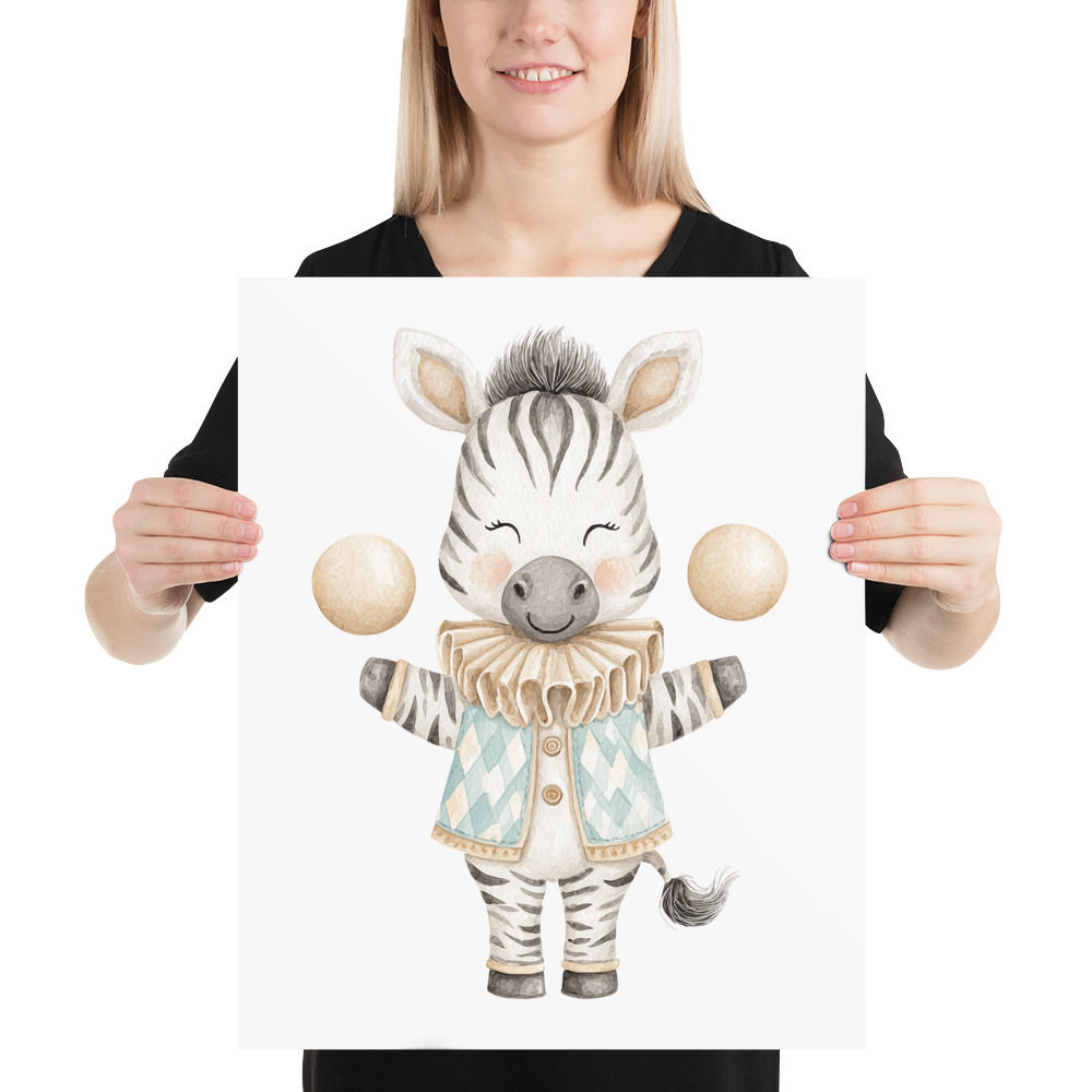 Children's Nursery Decor Pastel Baby Zebra Watercolor Art Print, Circus Theme