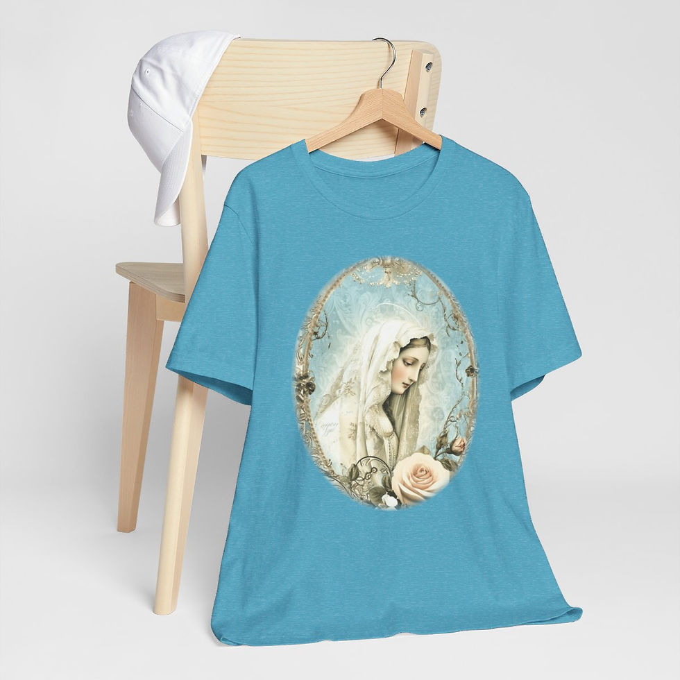 Thumbnail: Shabby Virgin Mary T-Shirt Ave Maria Religious Faith Art Tee Catholic Gifts