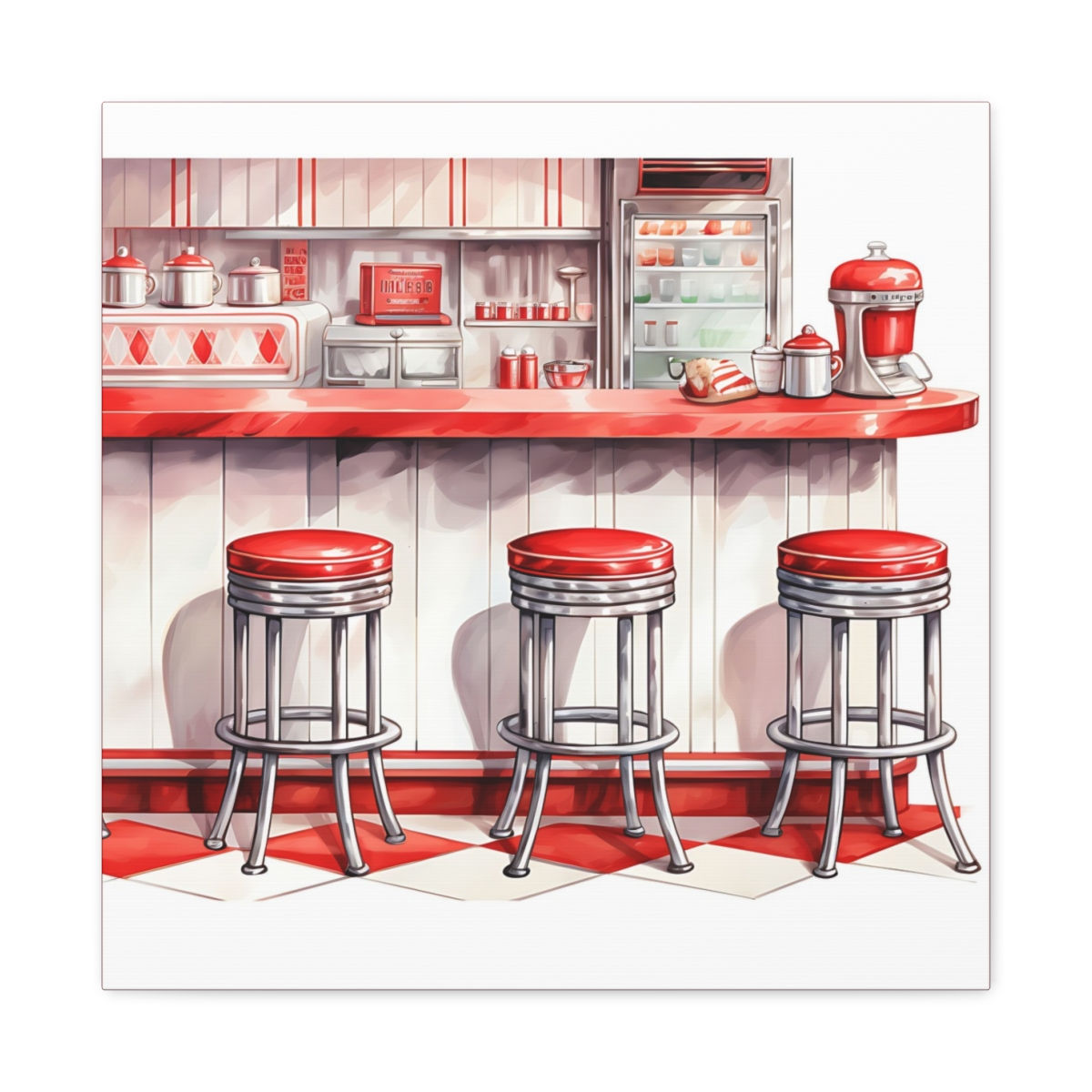 Red Retro Kitchen Canvas Art Print Shabby Farmhouse Cottage Kitchen Decor