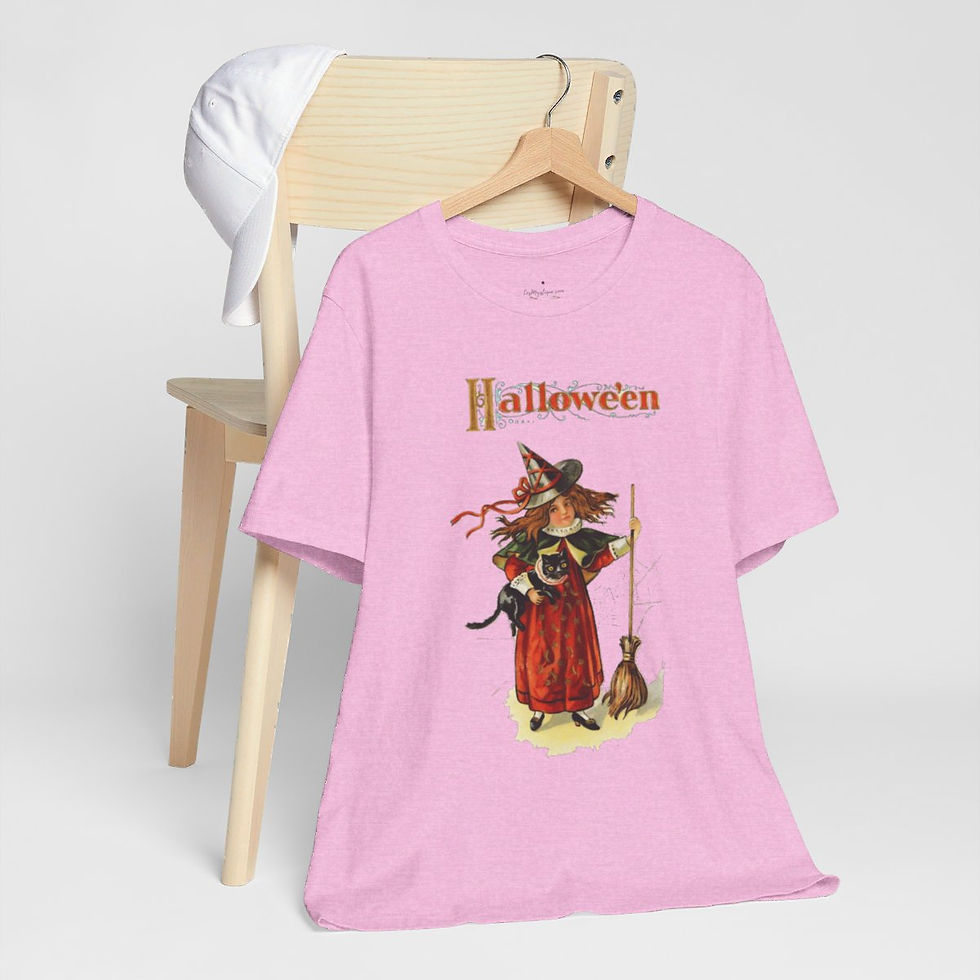 Thumbnail: Vintage Halloween T-Shirt Witch and Black Cat Cute Art Tee Trendy Apparel