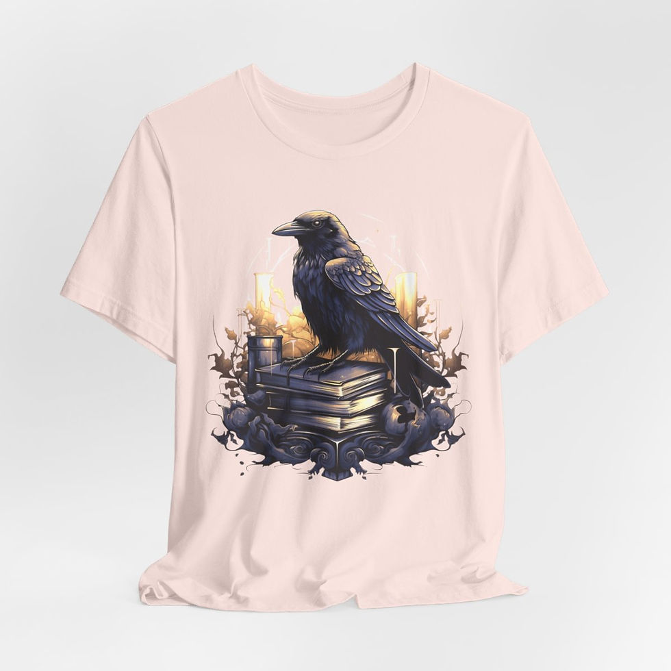 Thumbnail: Witchy T-Shirt Black Raven Spellbook Art Tee Esoteric Expressive Halloween Gifts