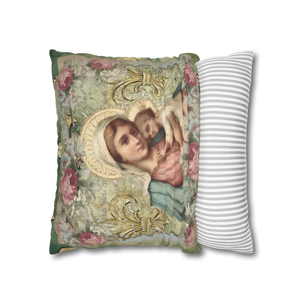 Thumbnail: Shabby Distressed Virgin Mary Roses Throw Pillow cover Religious Home Decor 