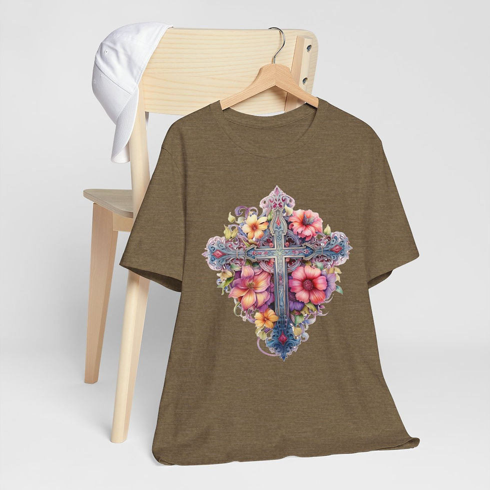 Thumbnail: Shabby Christian Faith T-Shirt Floral Cross Art Tee Vintage Style Religious Gift