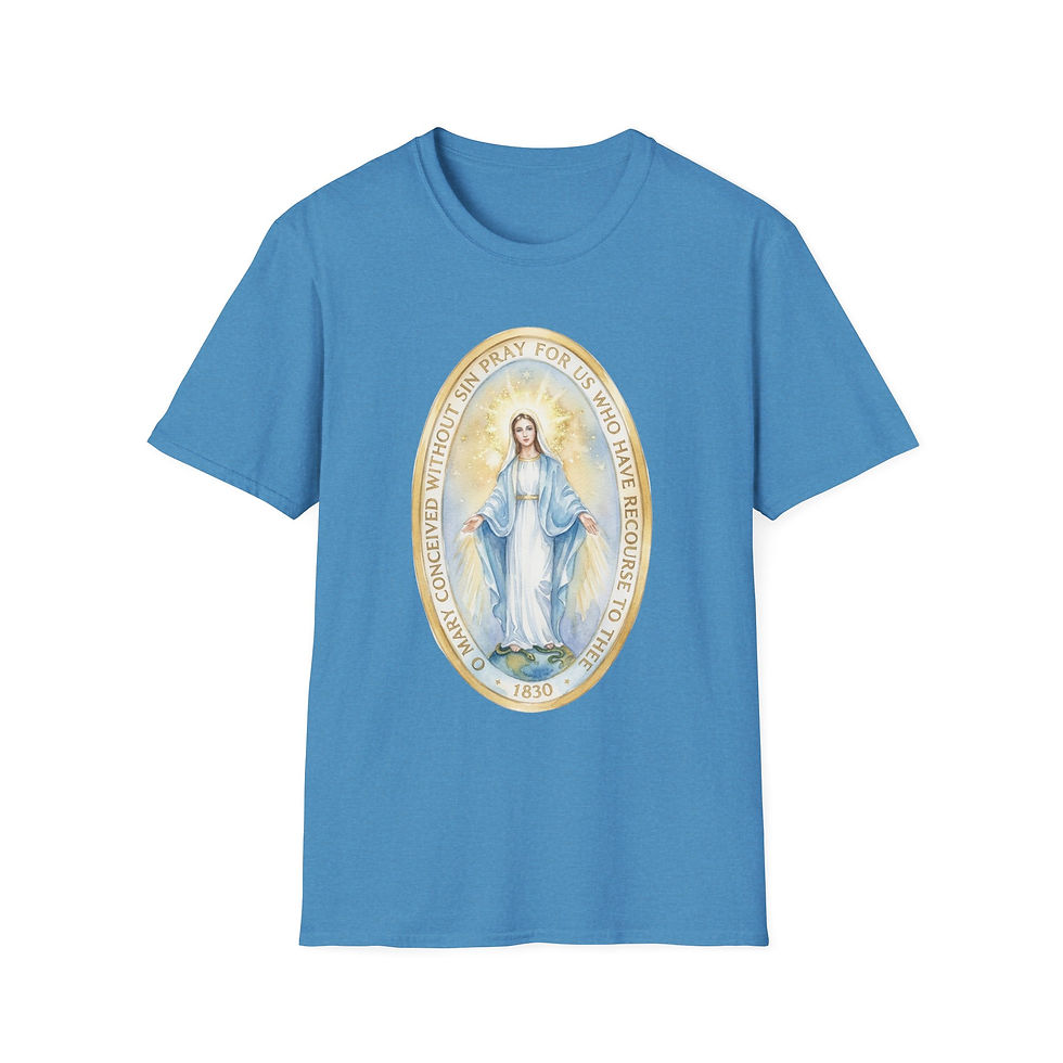 Thumbnail: Miraculous Medal Art T-Shirt - Artistic Catholic Faith Tee, Our Lady of Grace 
