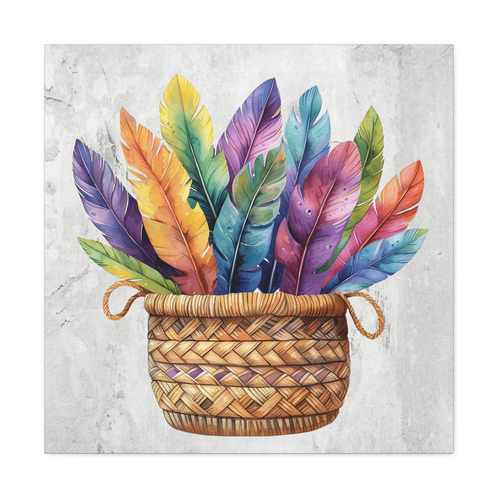 Thumbnail: Boho Feather Basket Canvas Art Print Tie Dye Statement Decor Wall Hanging