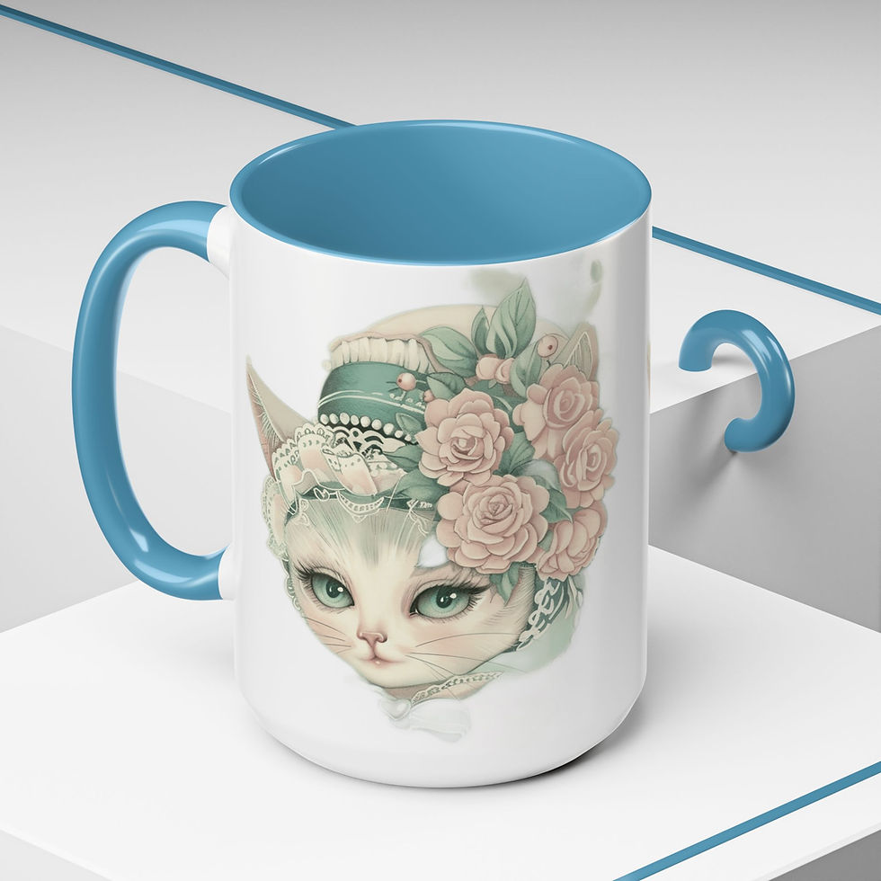Thumbnail: Artistic Coffee Mug Shabby Victorian Cat Pink Rose Bonnet 15oz Thoughtful Gift