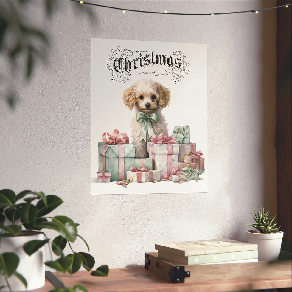 Thumbnail: Nostalgic Vintage Christmas Decor Shabby Chic Puppy Dog Art Print Pink Green