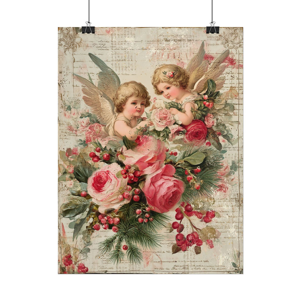 Thumbnail: Vintage Victorian Cherubs & Roses Art Print - Romantic Shabby Chic Wall Decor