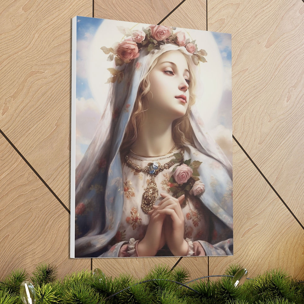 Thumbnail: Shabby Praying Virgin Mary Canvas Art Pink Roses French Print Religious Decor
