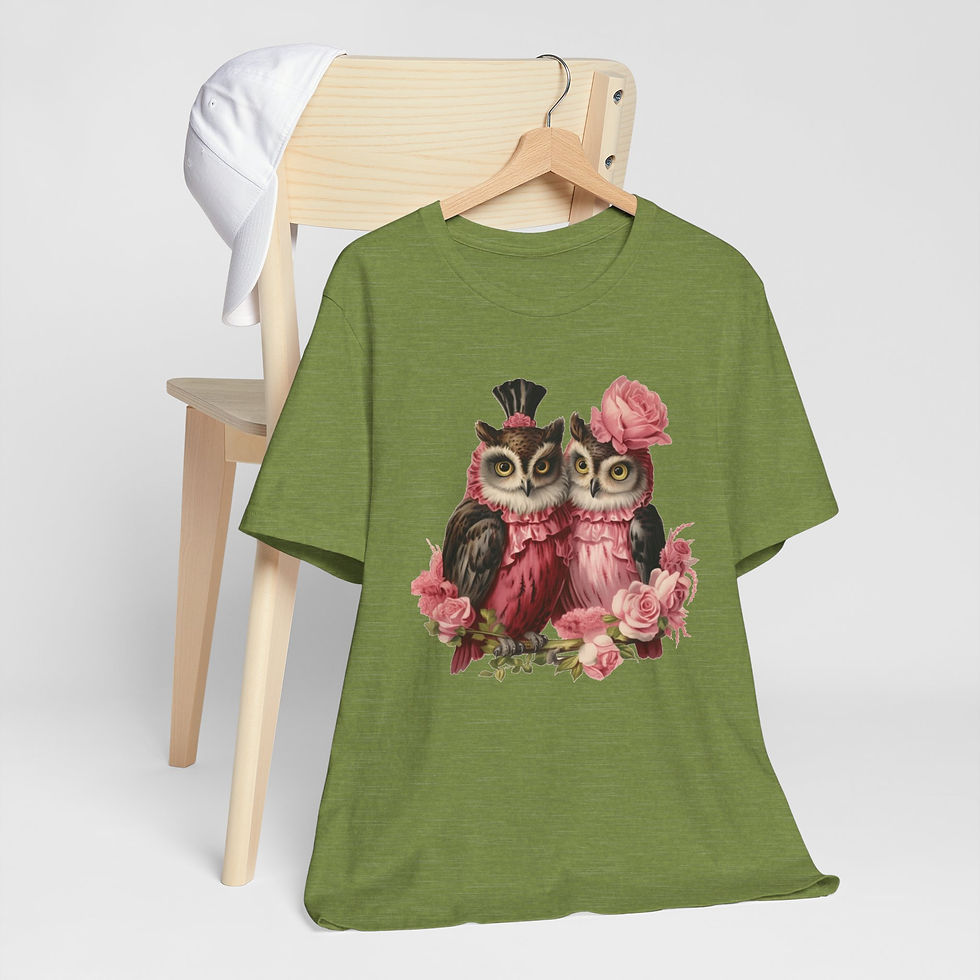 Thumbnail: Owl Couple T-Shirt Roses and Romance Valentine's Day Artistic Owl Lover Gift 
