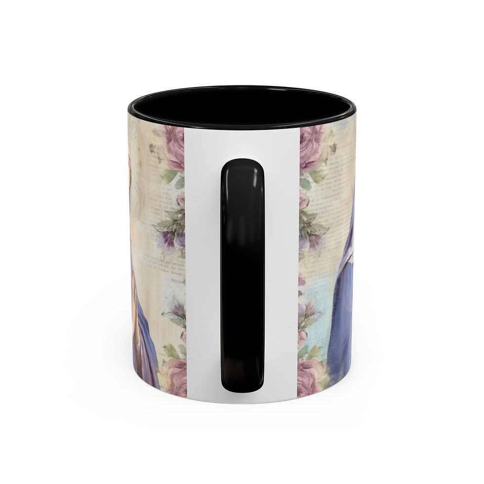 Thumbnail: Shabby Chic Virgin Mary Coffee Mug Pastel Art Mug Pink Roses Catholic Faith Gift