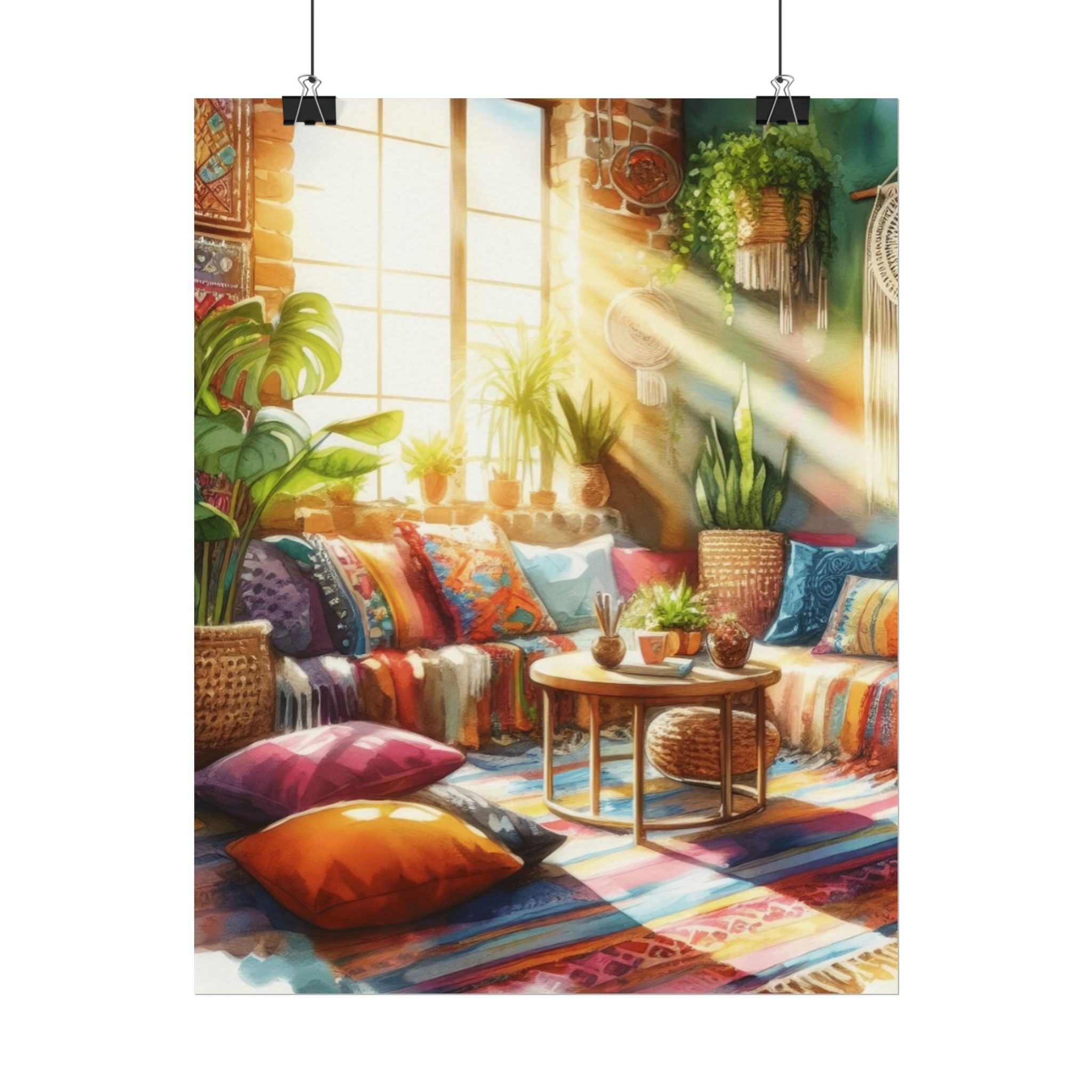 Boho Watercolor Art Sun filled Bohemian Room Colorful Gypsy Artistic Wall Decor