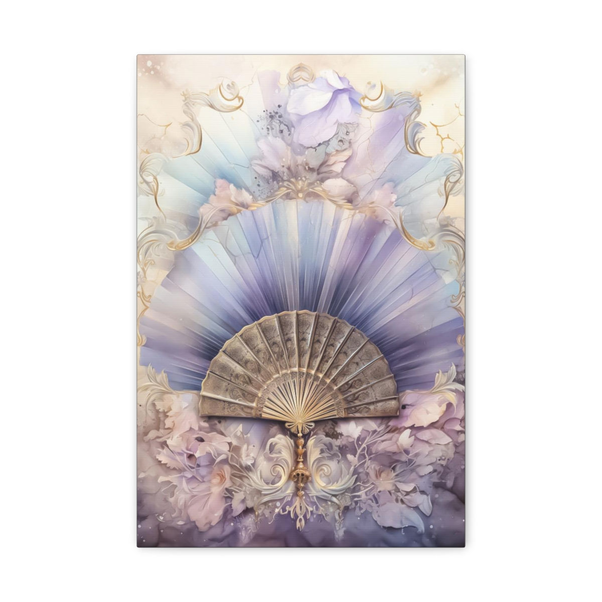 Shabby French Fan Boudoir Canvas Art Pastel Watercolor Home Decor 