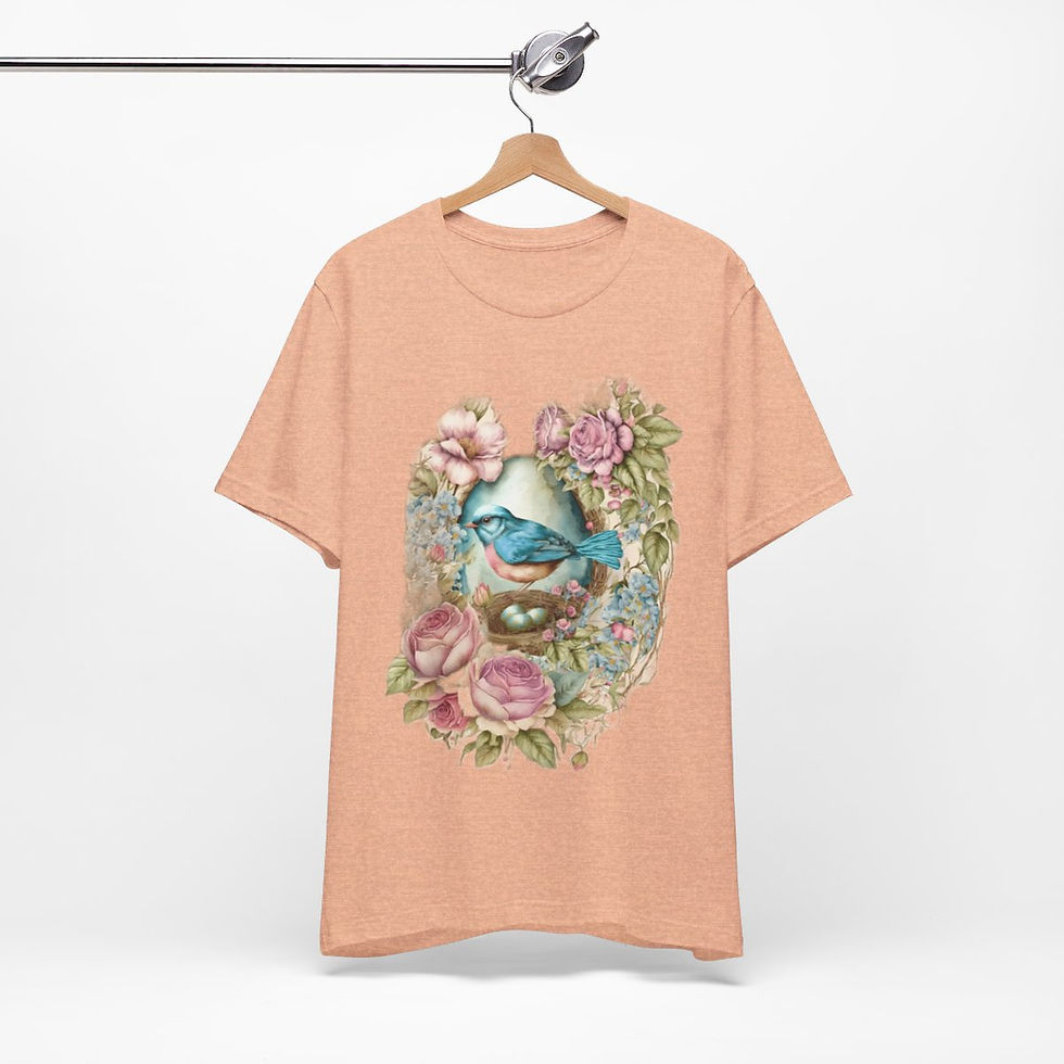 Thumbnail: Shabby Bird in Nest T-Shirt Vintage Spring Art Tee Chic Artistic Apparel & Gifts