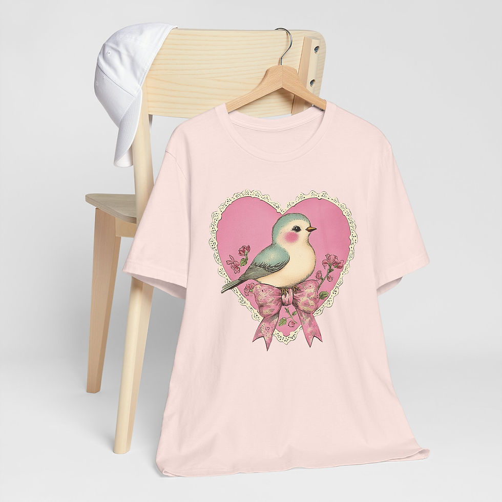 Thumbnail: Shabby Artistic Bird T-Shirt Whimsical Graphic Art Tee Fun Bird Lover Gift
