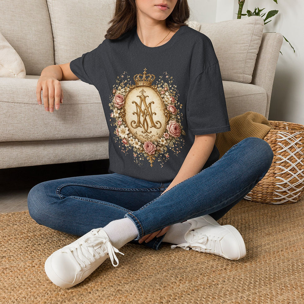 Thumbnail: Auspice of Virgin Mary T-Shirt, Ave Maria Catholic Marian Patronage Wearable Art
