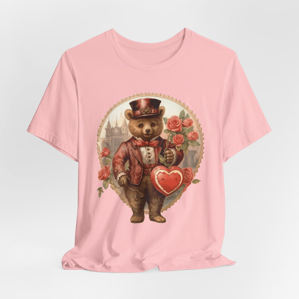 Thumbnail: Shabby Bear T-Shirt Roses and Hearts Valentine's Day Artistic Bear Lover Gift 