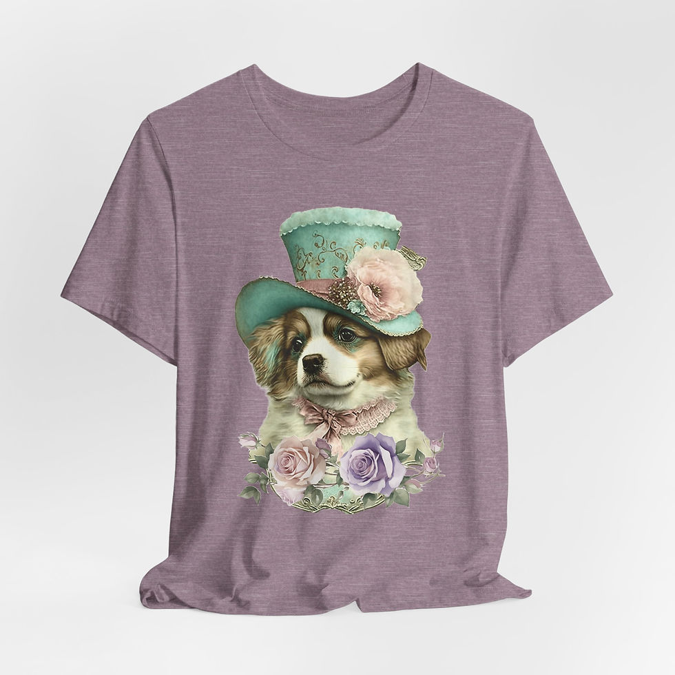Thumbnail: Victorian Dog T-Shirt Shabby Dog in Hat with Roses Artistic Gift Dog Lover Tee