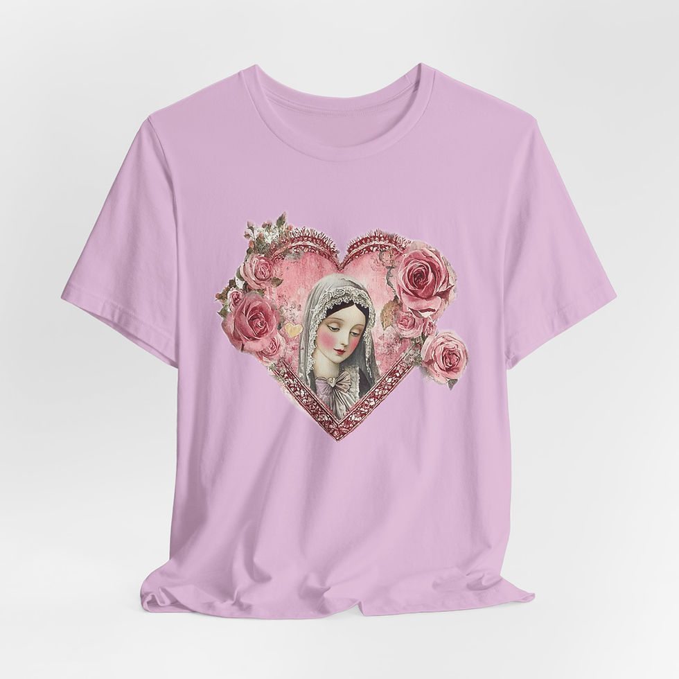 Thumbnail: Artistic T-Shirt Shabby Virgin Mary Pink Roses Religious Tee Catholic Faith Gift