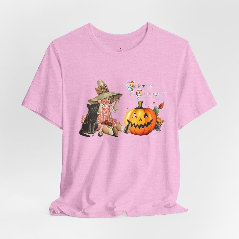 Thumbnail: Vintage Halloween T-Shirt Witch Black Cat Pumpkin Retro Art Tee Trendy Apparel