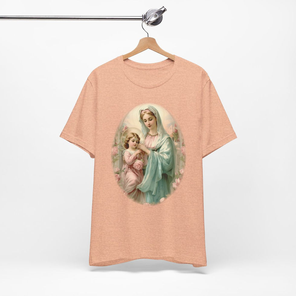 Thumbnail: Virgin Mary T-Shirt Shabby French Madonna and Child Art Tee Catholic Faith Gifts