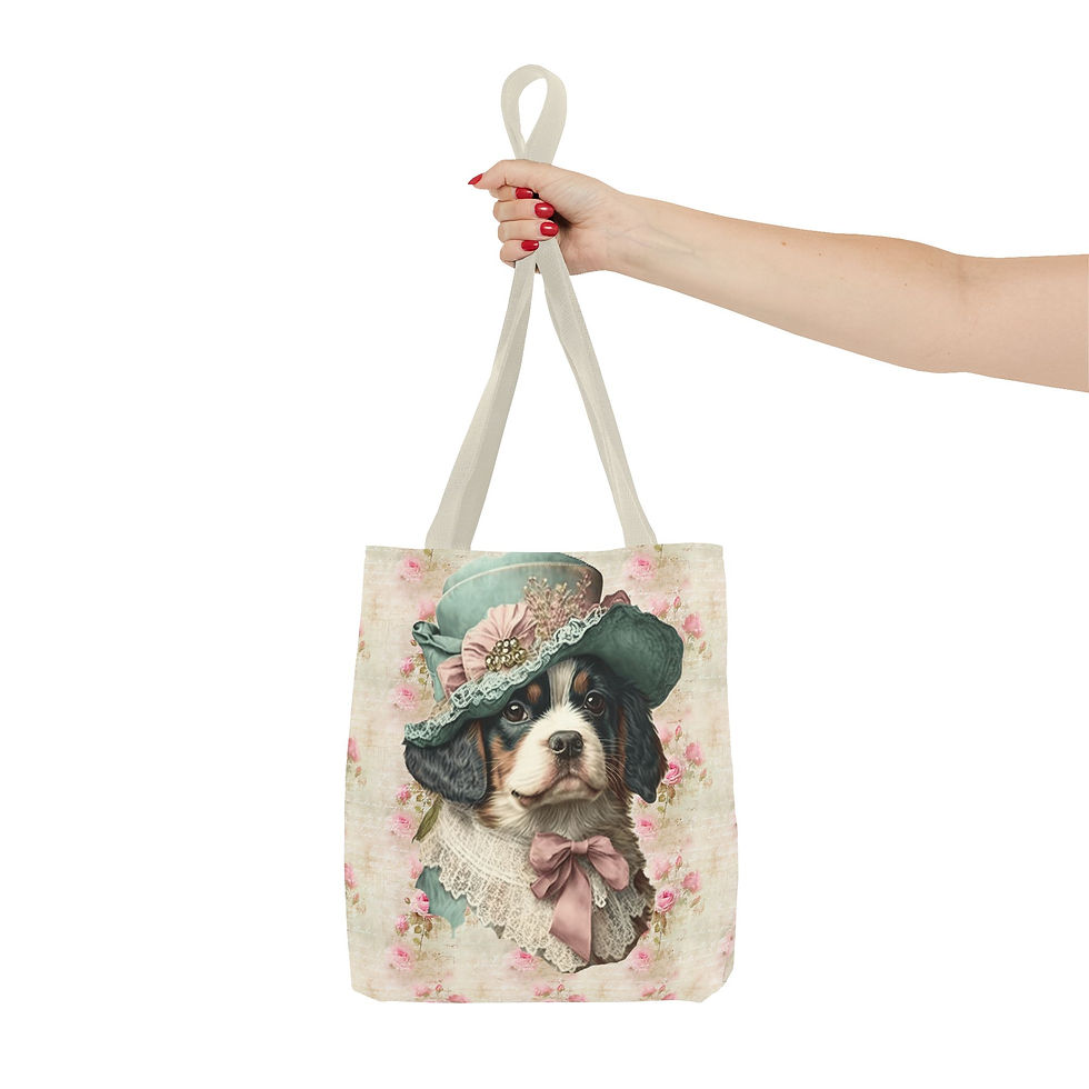 Thumbnail: Artistic Tote Bag Victorian Dog in Hat Art Shabby Roses Trendy Expressive Gift