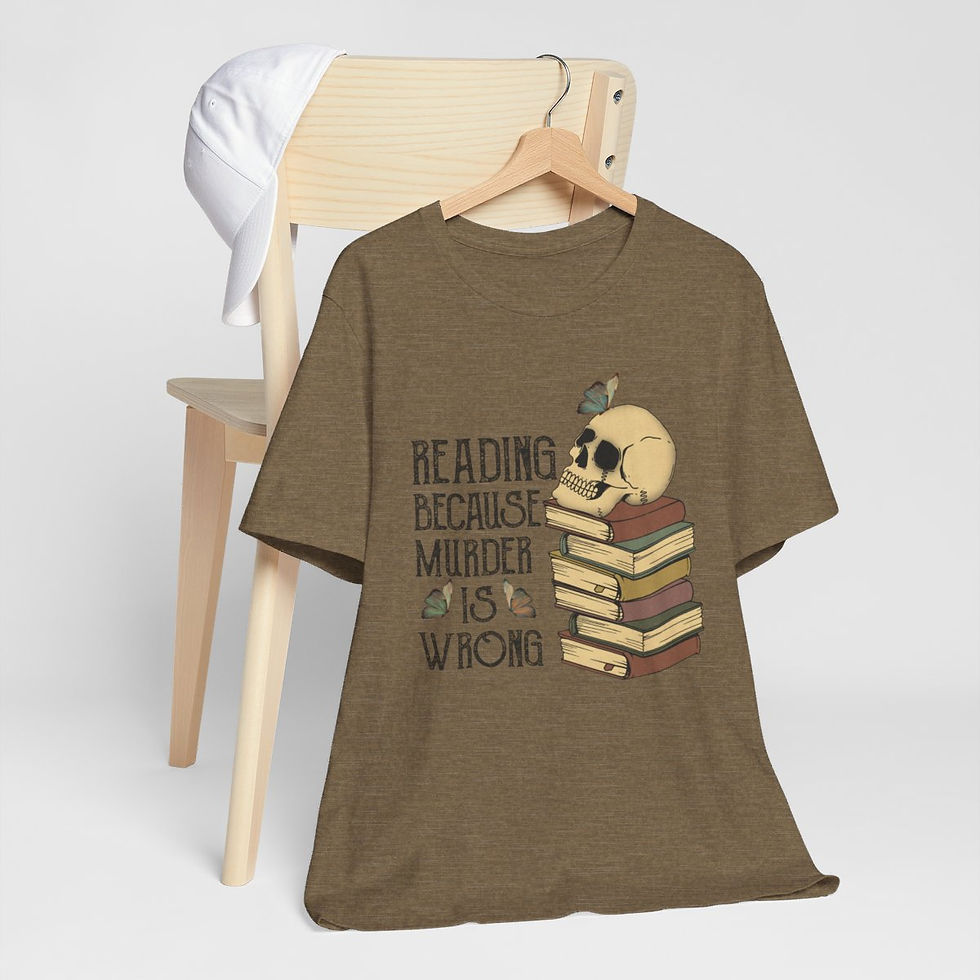 Thumbnail: Wearable Art Artistic T-Shirt Reading Because Murder is Wrong Sarcastic Apparel