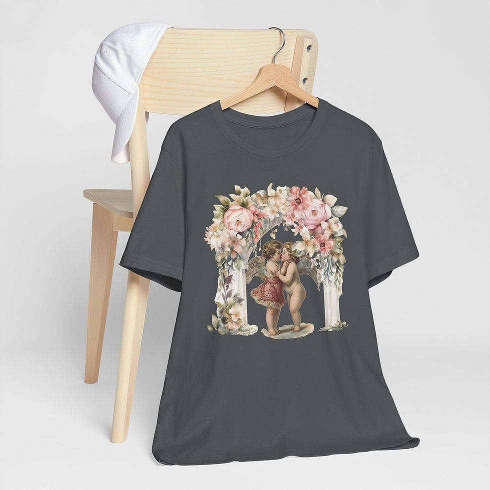 Thumbnail: Kissing Cherubs T-Shirt Shabby Cupid Pink Roses Artistic Gift Valentines Day Tee