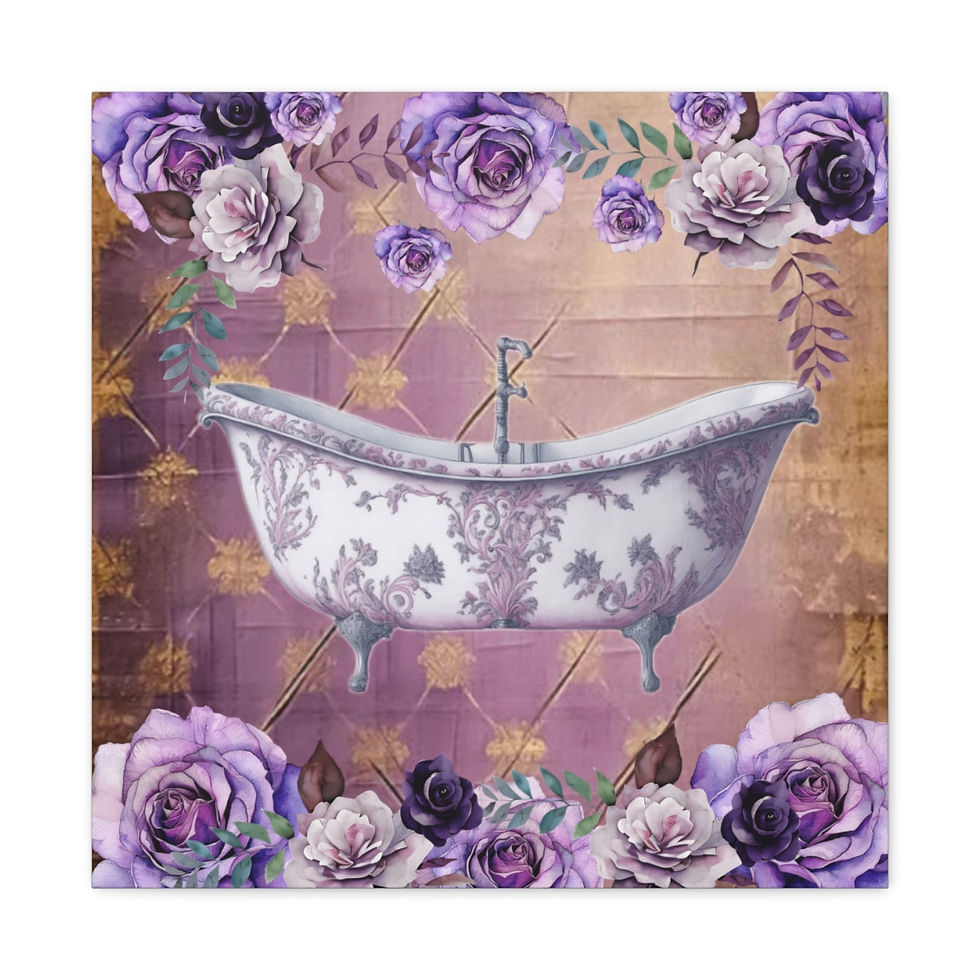 Thumbnail: Shabby Bathroom Canvas Art Victorian Clawfoot Tub Purple Roses Cottage Print