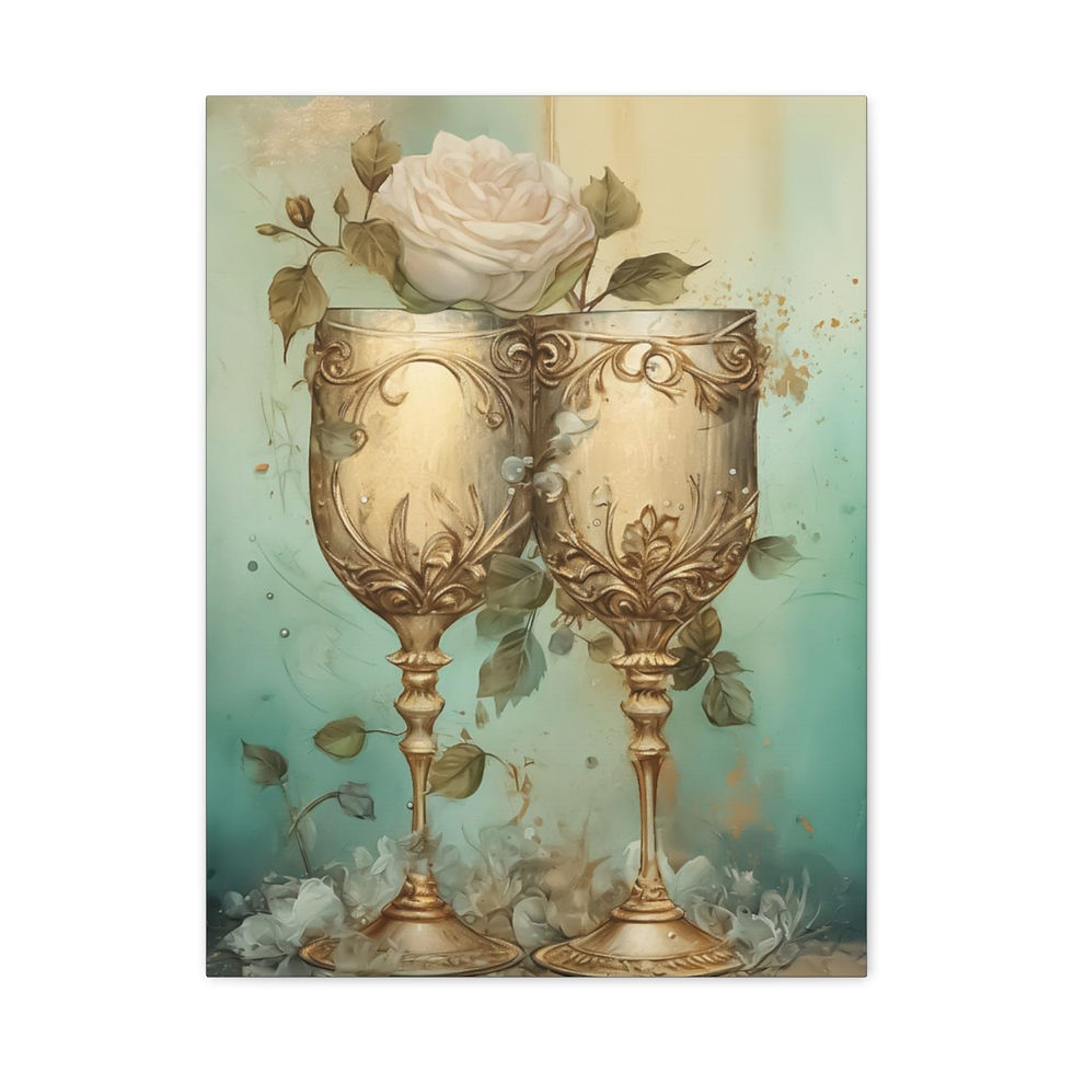 Thumbnail: Shabby French Victorian Canvas Art Wine Goblets Print Romantic Artistic Decor 