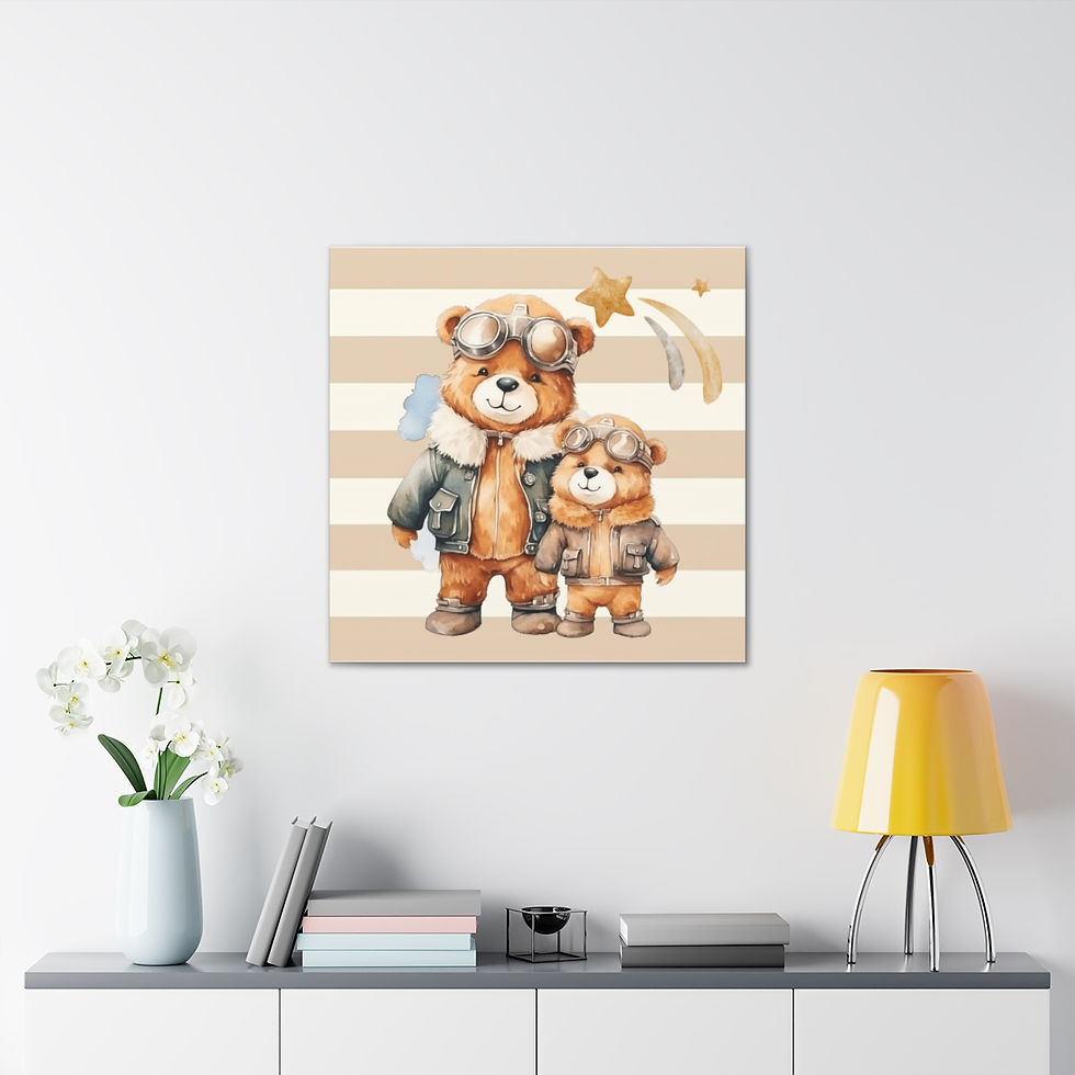 Thumbnail: Artistic Nursery Decor Canvas Art Watercolor Fighter Pilot Bears Canvas Print 