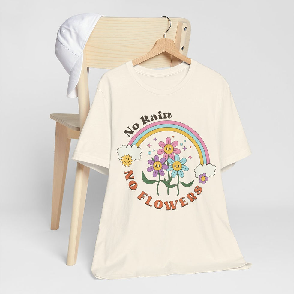 Thumbnail: Spiritual Art T-Shirt Motivational Gifts No Rain No Flowers Retro Apparel