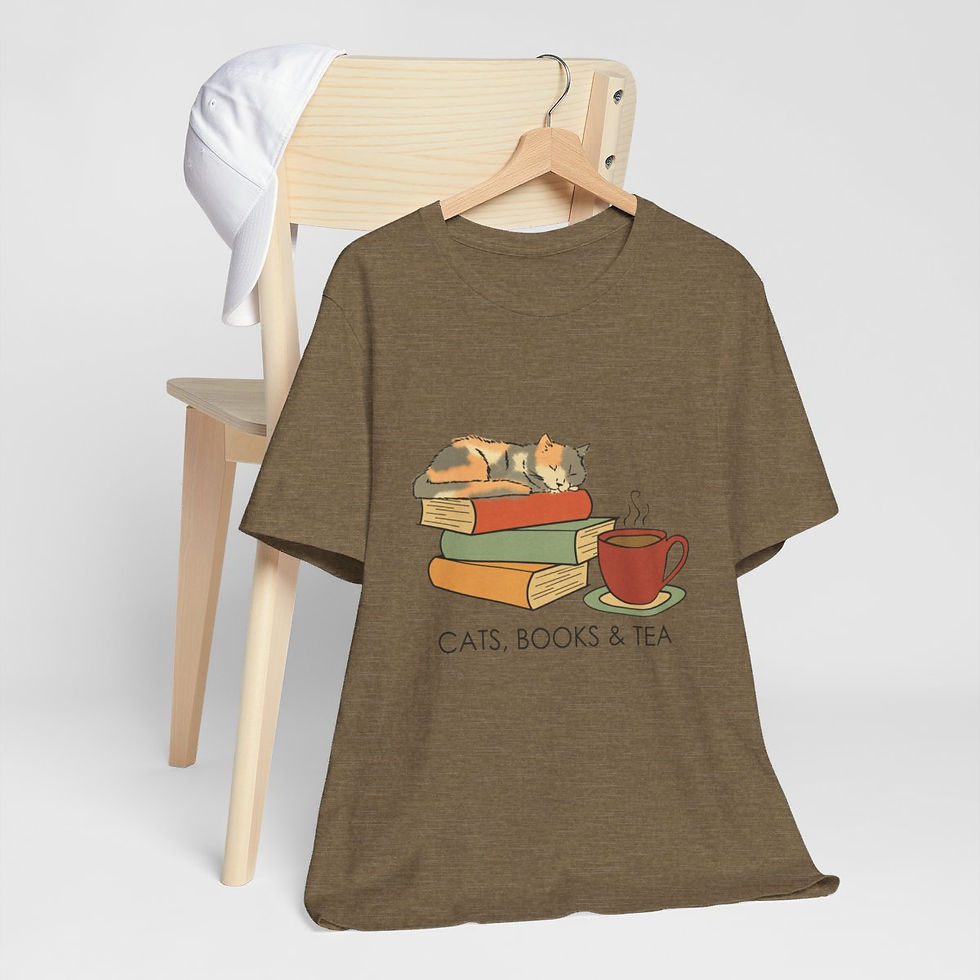 Thumbnail: Wearable Art T-Shirt Cats Books and Tea Expressive Apparel Funny Gifts