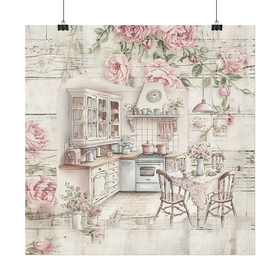 Thumbnail: Shabby Kitchen Art Pink Roses French Country Cottage Pastel Print wall decor