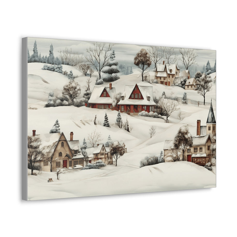Thumbnail: Canvas Art Rustic Snowy Village Vintage Farmhouse Country Town Wall Decor 