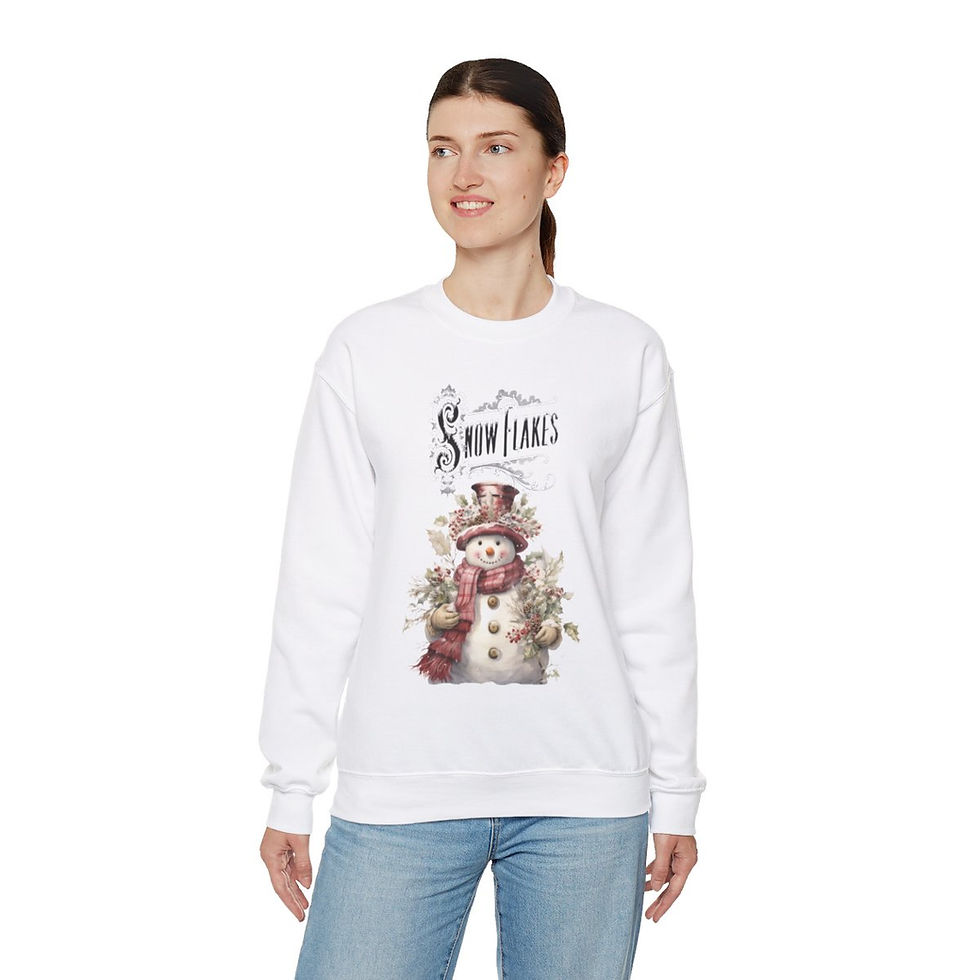 Thumbnail: Snowflakes Snowman Sweatshirt Shabby Christmas Wearable Art Winter Apparel