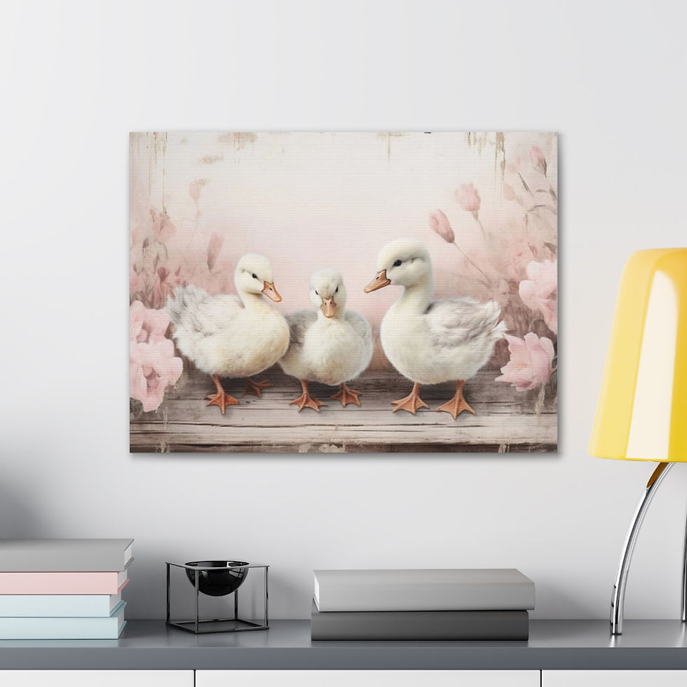 Thumbnail: Shabby French Country Decor Canvas Art Vintage Farmhouse Cottage Ducks Flowers