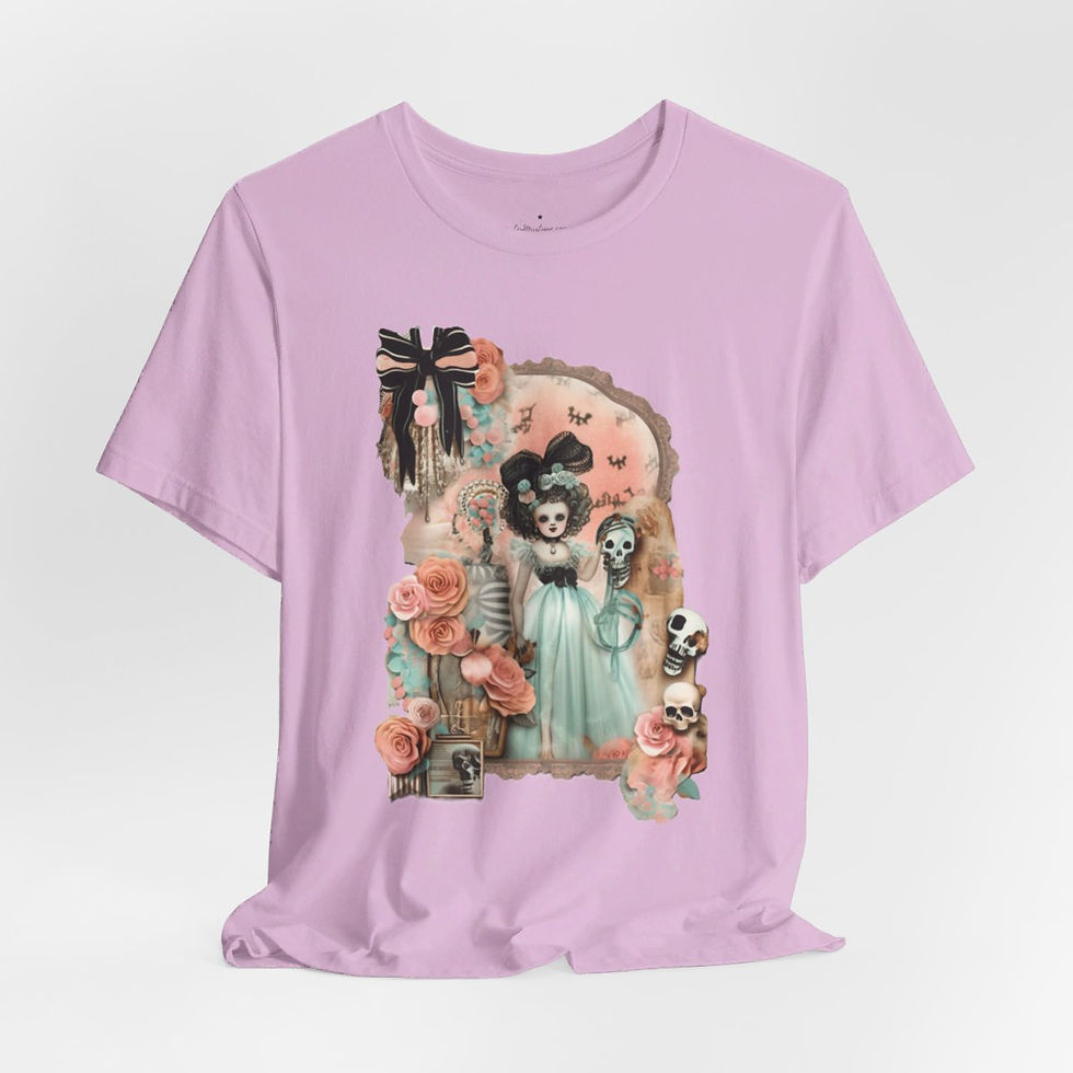 Thumbnail: Halloween T-Shirt Shabby Girl Zombie Skulls Pink Roses Art Tee Trendy Apparel