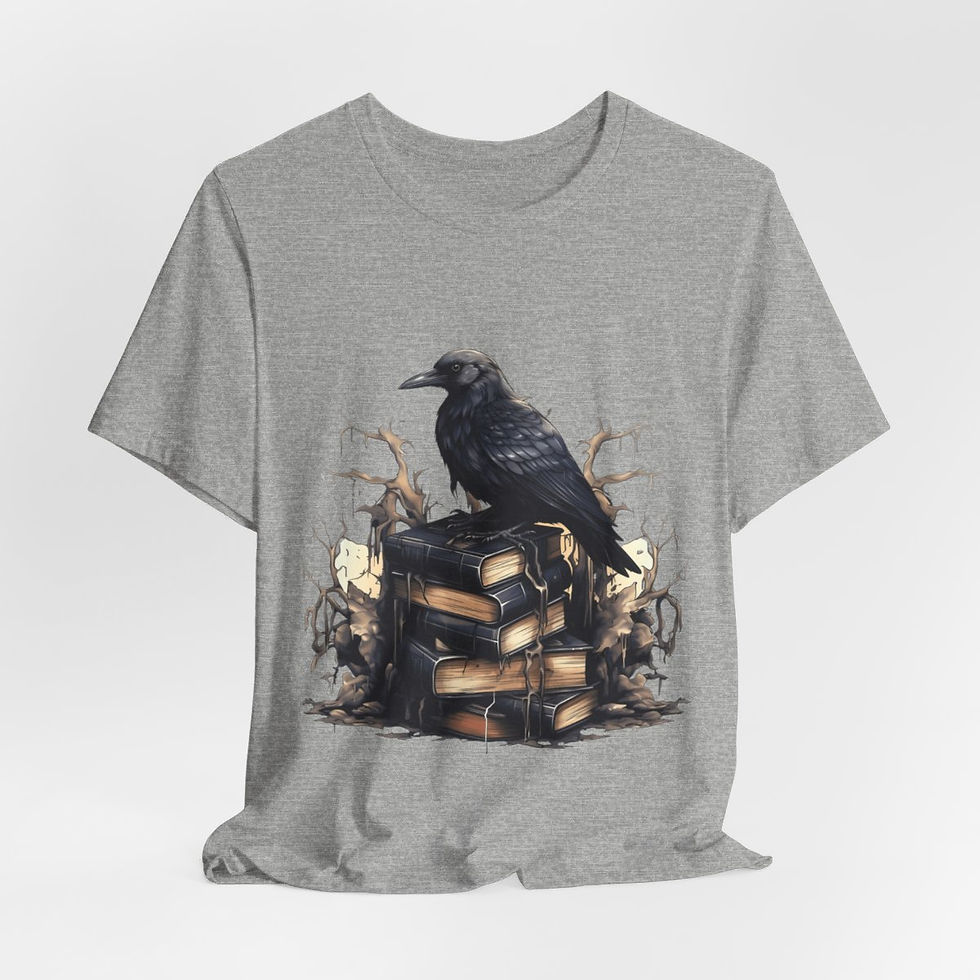 Thumbnail: Witchy T-Shirt Black Raven Spellbook Art Tee Esoteric Expressive Halloween Gifts
