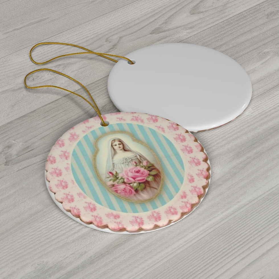 Thumbnail: Shabby Chic Virgin Mary Ornament Pink Blue Pastel Cottage Christmas Decor Gifts