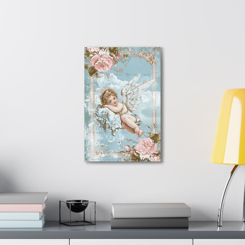 Thumbnail: Shabby Distressed Angel Canvas Art Pastel Vintage French Victorian Cherub Decor 