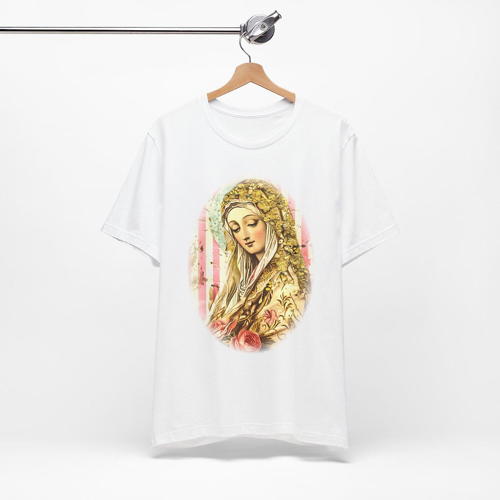 Thumbnail: Shabby Virgin Mary T-Shirt Ave Maria Religious Faith Art Tee Catholic Gifts