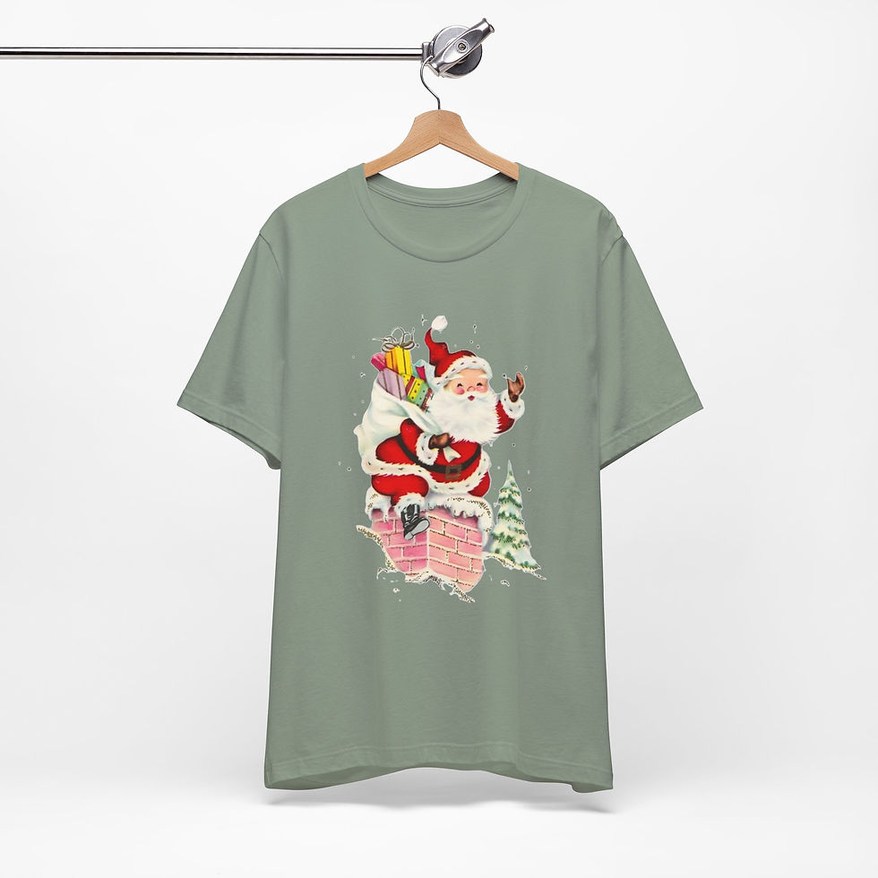 Thumbnail: Retro Santa T-Shirt Going Down Chimney Christmas Vintage Art Tee Holiday Apparel